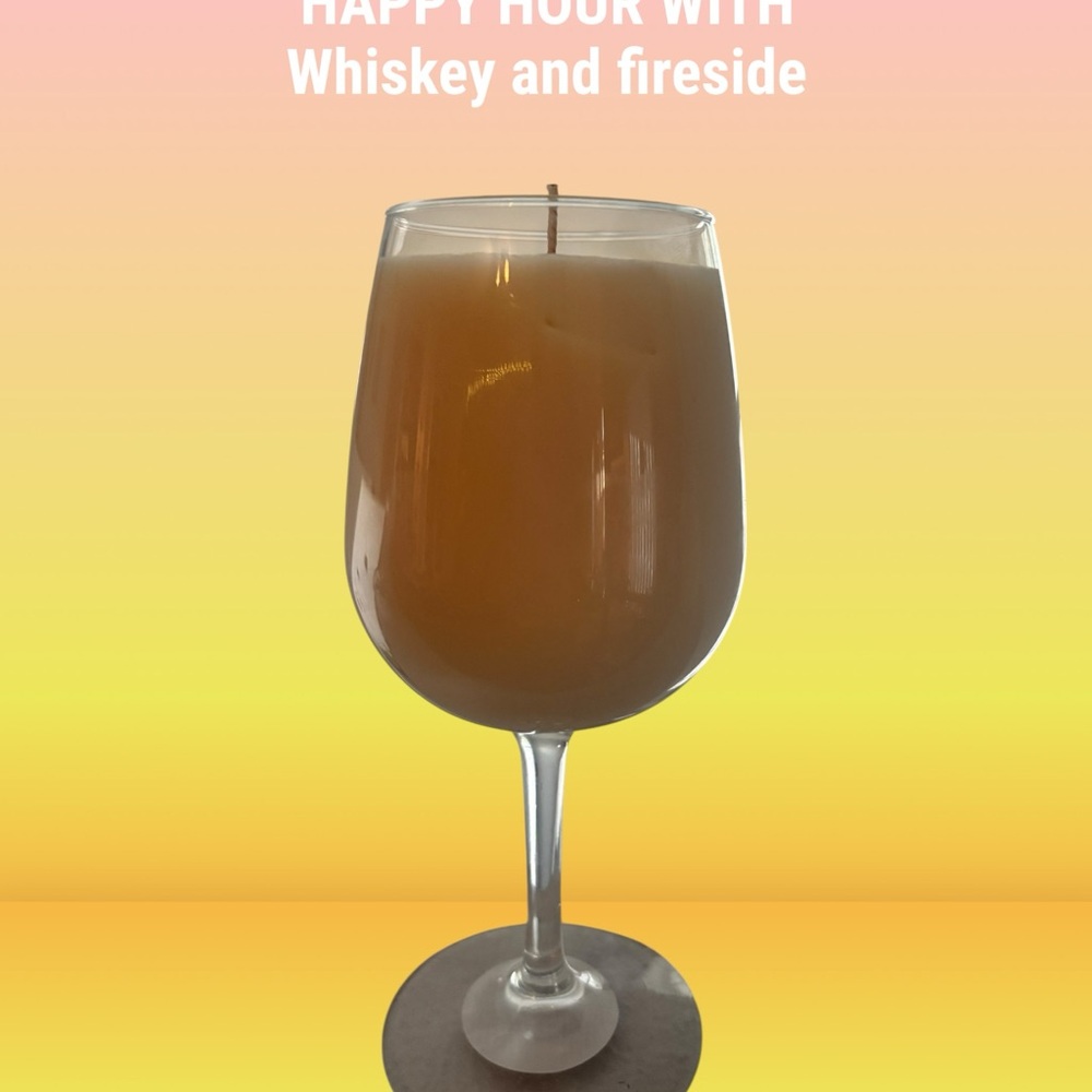 Happy hour whisky and fireside reusable Wine Glass Candle 16 oz handmade